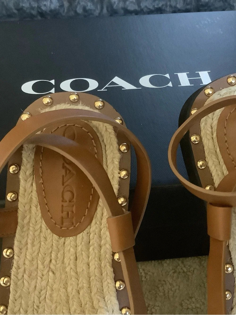 Coach Gracey Brown Leather Studded Sandals